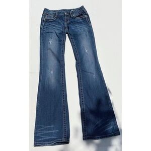 Pre-Owned Miss Me Distressed Rhinestone Jeans JE5014B32L Bootcut Size 26 Western